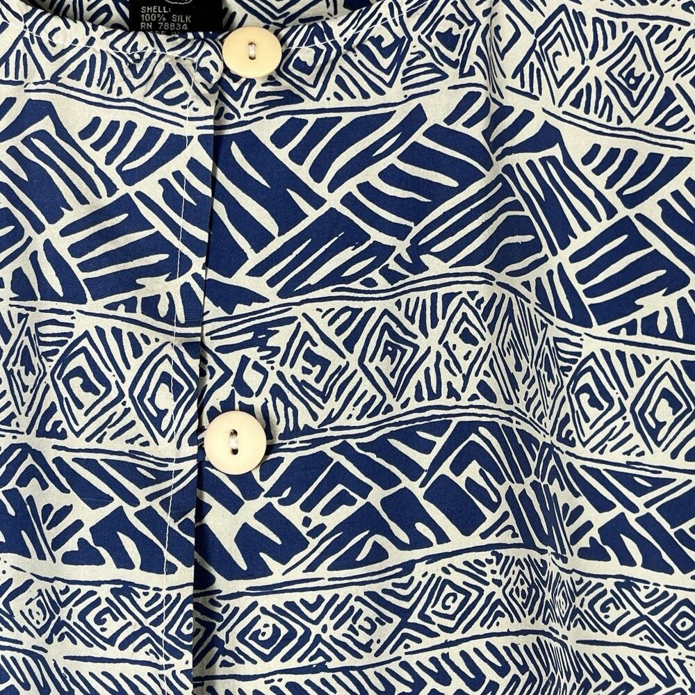 Bogari Woman 100% Silk Sleeveless Tunic Top Blue White Tribal Print Size 24W - Picture 3 of 13